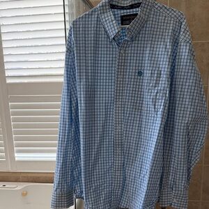 Wrangler Men’s Blue & White Checked Button-Down Shirt